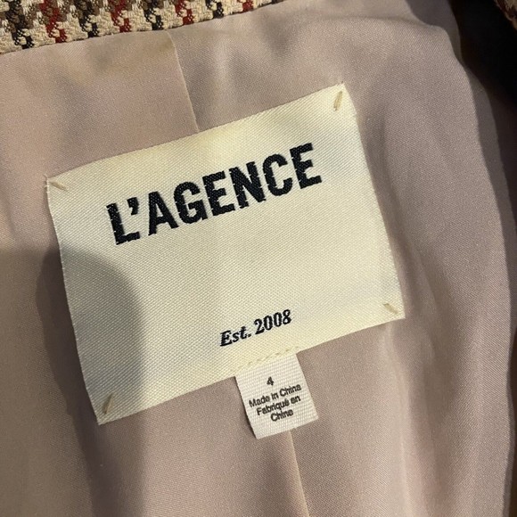L’AGENCE Chamberlain Blazer In Tan Burgundy Houndstooth Size 4 - Picture 12 of 16